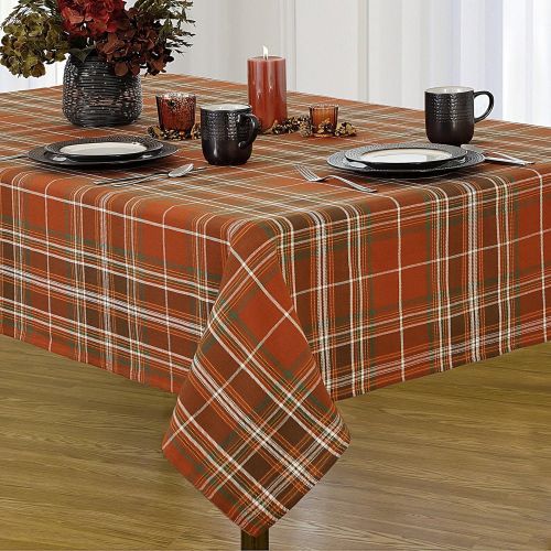 Newbridge Loden Autumn Plaid Autumn Thanksgiving Fabric Print Tablecloth, 100% Cotton, 60 Inch x 102 Inch Oblong/Rectangle