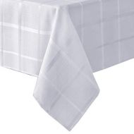 Elegance Plaid Contemporary Woven Solid Decorative Tablecloth by Newbridge, Polyester, No Iron, Soil Resistant Holiday Tablecloth, 60 X 144 Oblong, White