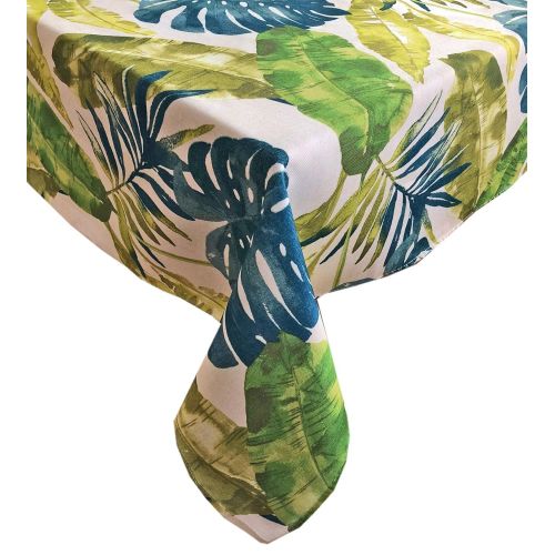  Newbridge Andros Tropical Leaves Summer and Spring Indoor/Outdoor Soil Resistant and Water Repellent Fabric Tablecloth - Patio, Picnic, BBQ, Kitchen Table Linens, 60 Inch X 102 Inc