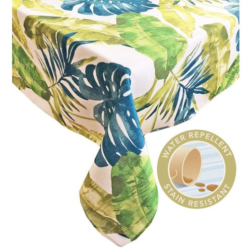  Newbridge Andros Tropical Leaves Summer and Spring Indoor/Outdoor Soil Resistant and Water Repellent Fabric Tablecloth - Patio, Picnic, BBQ, Kitchen Table Linens, 60 Inch X 102 Inc