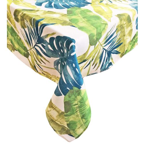  Newbridge Andros Tropical Leaves Summer and Spring Indoor/Outdoor Soil Resistant and Water Repellent Fabric Tablecloth - Patio, Picnic, BBQ, Kitchen Table Linens, 60 Inch X 102 Inc