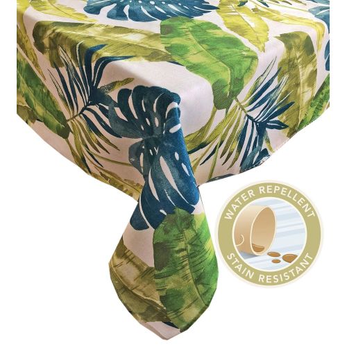  Newbridge Andros Tropical Leaves Summer and Spring Indoor/Outdoor Soil Resistant and Water Repellent Fabric Tablecloth - Patio, Picnic, BBQ, Kitchen Table Linens, 60 Inch X 102 Inc