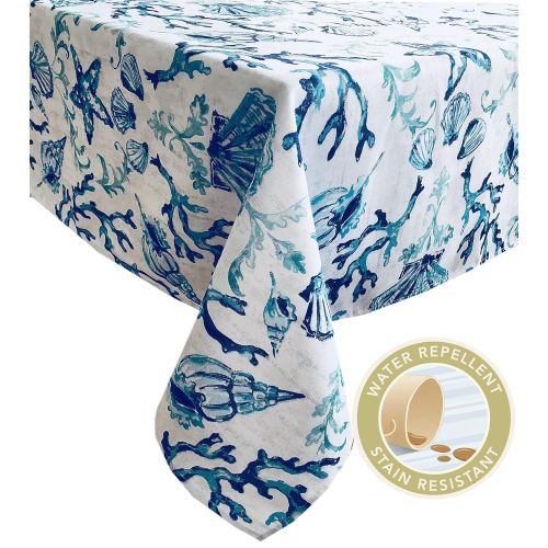  Newbridge Blue Lyra Coral Reef Summer and Spring Indoor/Outdoor Soil Resistant and Water Repellent Fabric - Patio, Picnic, BBQ, Kitchen Napkins, Set of 8 Napkins