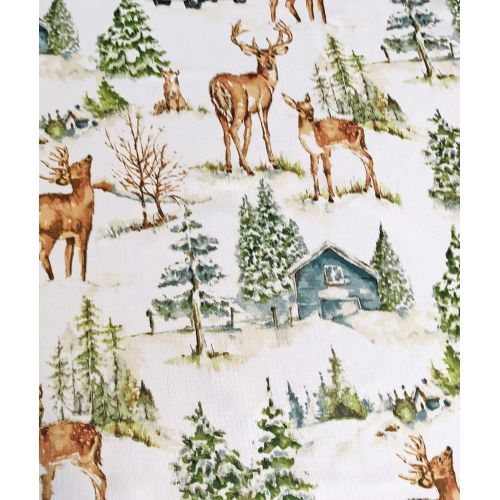  Newbridge Rustic Cabin and Lodge Evergreen Dreams Christmas Fabric Holiday Napkins Tablecloth - Deer, Cabin and Farm Truck Winter Scene Print Napkins, Set of 8 Fabric Napkins