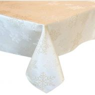 Newbridge Metallic Snowflake Christmas No Iron Soil Resistant Fabric Holiday Tablecloth, Ivory/Gold (60 x 84 Oval, Ivory Gold)