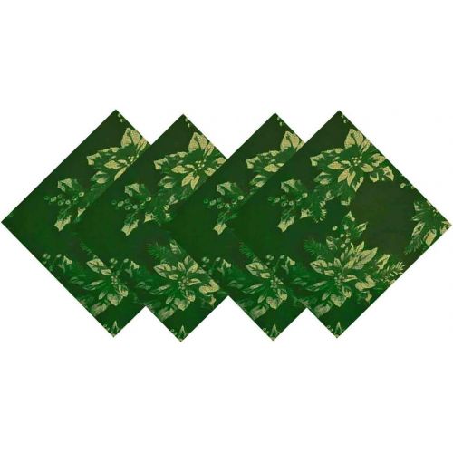  Newbridge Metallic Holiday Poinsettia Damask Christmas Holiday Napkin Set 4 Piece Napkin Set, Hunter/Gold