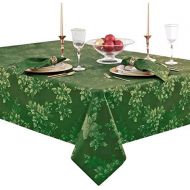 Newbridge Metallic Holiday Poinsettia Damask Christmas Holiday Tablecloth 60 x 84 Inch Oblong/Rectangle, Hunter/Gold