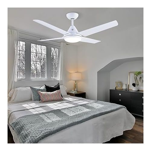  Newday 48-in Ceiling Fan with Lights and Remote, White Ceiling Fan with 4 Reversible Blades, Quit Motor, 3 Speed, Modern Adjustable Color Temperature for Indoor Outdoor