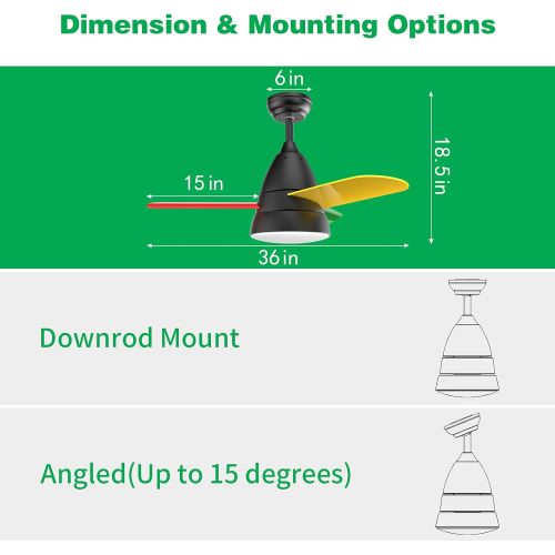  Small Ceiling Fans, Newday 36 Ceiling Fan with Lights and Remote, Modern Ceiling Fans with 3 Reversible Blades, DC Motor, for Kids Room or Other Indoor Use