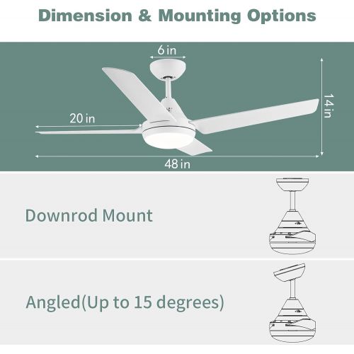  Newday Ceiling Fan with Lights and Remote, 48-in White Ceiling Fan with 4 Reversible Blades, Quit Motor, 3 Speed, Modern Ceiling Fan Adjustable Color Temperature, for Indoor/Outdoo