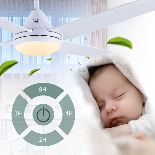  Newday Ceiling Fan with Lights and Remote, 48-in White Ceiling Fan with 4 Reversible Blades, Quit Motor, 3 Speed, Modern Ceiling Fan Adjustable Color Temperature, for Indoor/Outdoo