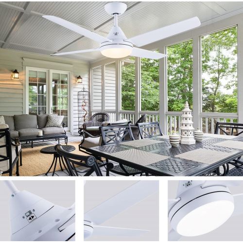  Newday Ceiling Fan with Lights and Remote, 48-in White Ceiling Fan with 4 Reversible Blades, Quit Motor, 3 Speed, Modern Ceiling Fan Adjustable Color Temperature, for Indoor/Outdoo