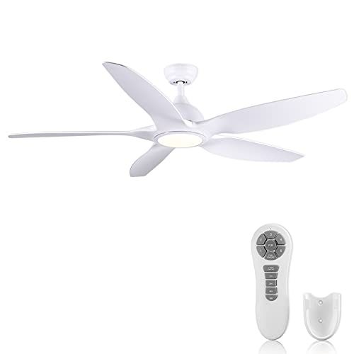  White Ceiling Fan, Newday 60 Ceiling Fans with Lights and Remote, Modern Large Ceiling Fans, Noiseless Reversible DC Motor, Big Indoor Ceiling Fans for Kitchen, Bedroom, Living Roo