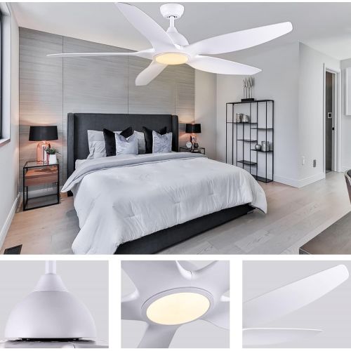  White Ceiling Fan, Newday 60 Ceiling Fans with Lights and Remote, Modern Large Ceiling Fans, Noiseless Reversible DC Motor, Big Indoor Ceiling Fans for Kitchen, Bedroom, Living Roo