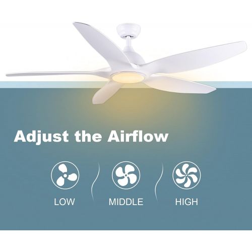  White Ceiling Fan, Newday 60 Ceiling Fans with Lights and Remote, Modern Large Ceiling Fans, Noiseless Reversible DC Motor, Big Indoor Ceiling Fans for Kitchen, Bedroom, Living Roo