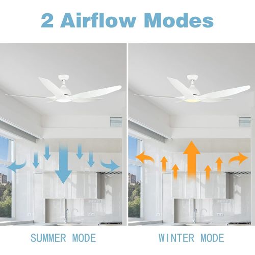  White Ceiling Fan, Newday 60 Ceiling Fans with Lights and Remote, Modern Large Ceiling Fans, Noiseless Reversible DC Motor, Big Indoor Ceiling Fans for Kitchen, Bedroom, Living Roo