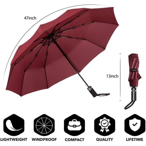  [아마존 핫딜]  [아마존핫딜]Newdora Windproof Travel Folding Umbrella Golf Umbrella Auto Open Close Button and Upgraded Handle, Lightweight 10 Ribs Automatic Windproof Canopy Compact with Light Reflective-Gif