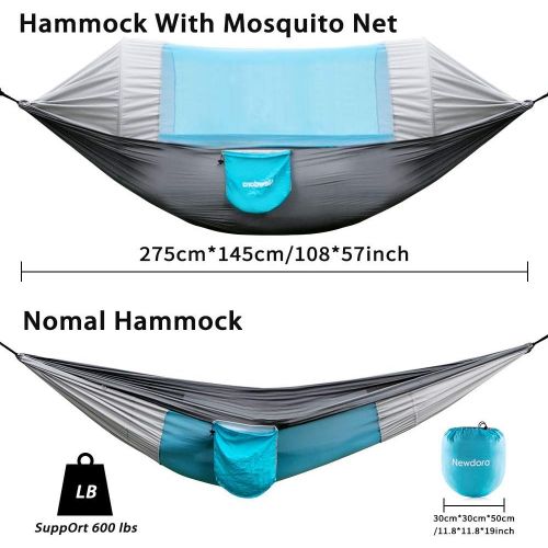  [아마존베스트]Newdora Hammock with Mosquito Net 2 Person Camping, Ultralight Portable Windproof, Anti-Mosquito, Swing Sleeping Hammock Bed with Net and 2 x Hanging Straps for Outdoor, Hiking, Ba