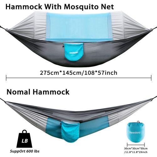  Newdora Hammock with Mosquito Net 2 Person Camping, Ultralight Portable Windproof, Anti-Mosquito, Swing Sleeping Hammock Bed with Net and 2 x Hanging Straps for Outdoor, Hiking, Ba