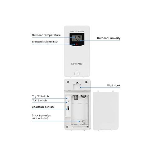  Newentor Indoor Outdoor Wireless Remote Sensor, Temperature and Humidity Meters for Q3/FJ3378, Q5/FJ3383B, Q6