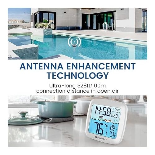  Newentor Pool Thermometer Floating Easy Read, Digital Pool Temperature Thermometers Wireless, Water Temp Gauge and Indoor Monitor, Floating Thermometer for Ice Bath/Hot Tub/Fish Tank, 328ft