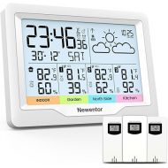 Newentor Weather Stations Wireless Indoor Outdoor Multiple Sensors, Indoor Outdoor Thermometer with Atomic Weather Clock Battery Powered, Temperature Humidity Monitor and Barometer for Home, White