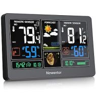 Newentor Weather Station Wireless Indoor Outdoor Thermometer, Color Display Digital Weather Thermometer with Atomic Clock, Barometric Pressure, Forecast Station with Adjustable Backlight, Black