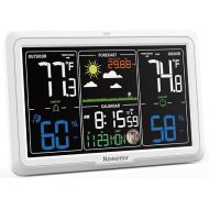 Newentor Weather Station Wireless Indoor Outdoor, 7.5in Display Atomic Clock, Inside Outside Thermometer and Hygrometer with Weather Alert, Barometer and Weather Forecast, Time and Calendar, White