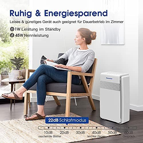  Newentor Air Purifier with HEPA Filter 5 in 1 Filter System for Home Smoking Room, CADR 218 m³/h, Air Purifier for Allergies with Ioniser, 99.97% Air Filter Performance to Protect