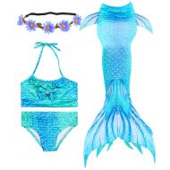 Newland 3 Pcs Girls Swimsuit Mermaid Tails for Swimming Princess Bikini Bathing Suit Set for 3-12Y
