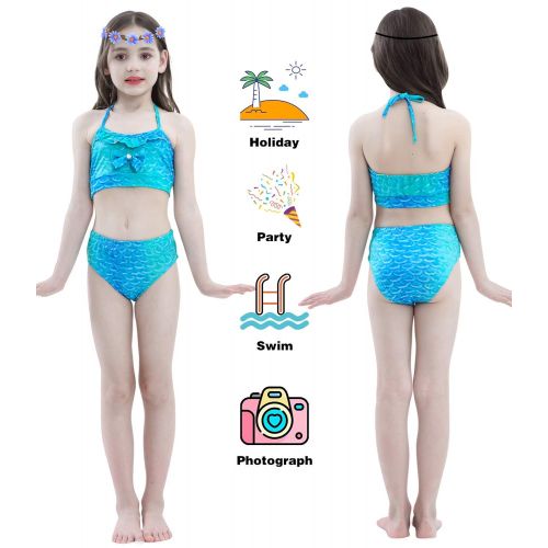  Newland 3 Pcs Girls Swimsuit Mermaid Tails for Swimming Princess Bikini Bathing Suit Set for 3-12Y