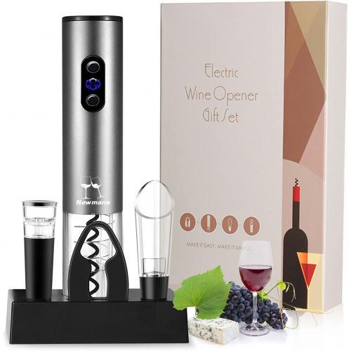  Newmana Electric Wine Opener, Cordless Electric Wine Bottle Opener Set with Charging Base 2-in-1 Aerator &Pourer, Foil Cutter, Vacuum Preservation Stoppers, Display Charging Station for Ea