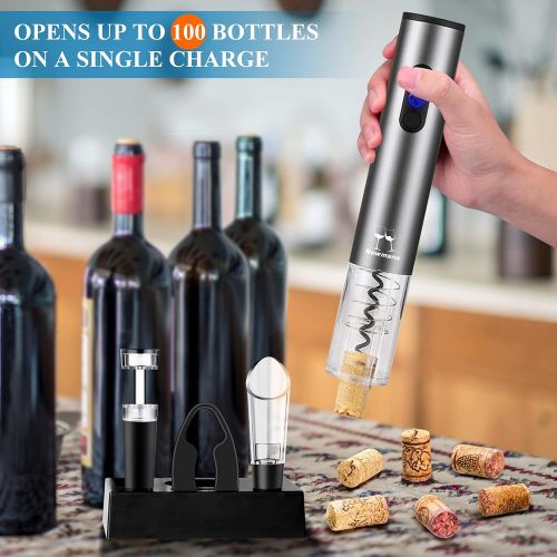  Newmana Electric Wine Opener, Cordless Electric Wine Bottle Opener Set with Charging Base 2-in-1 Aerator &Pourer, Foil Cutter, Vacuum Preservation Stoppers, Display Charging Station for Ea