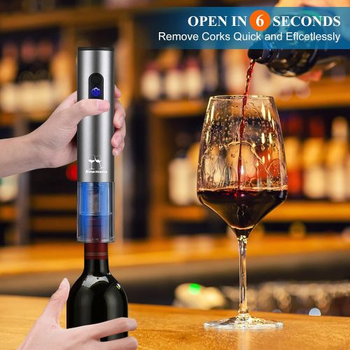  Newmana Electric Wine Opener, Cordless Electric Wine Bottle Opener Set with Charging Base 2-in-1 Aerator &Pourer, Foil Cutter, Vacuum Preservation Stoppers, Display Charging Station for Ea