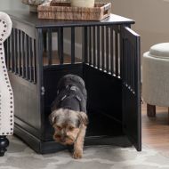 Newport Dog Crate Kennel Cage Bed Night Stand End Table Wood Furniture Cave House Room Large size / Black.