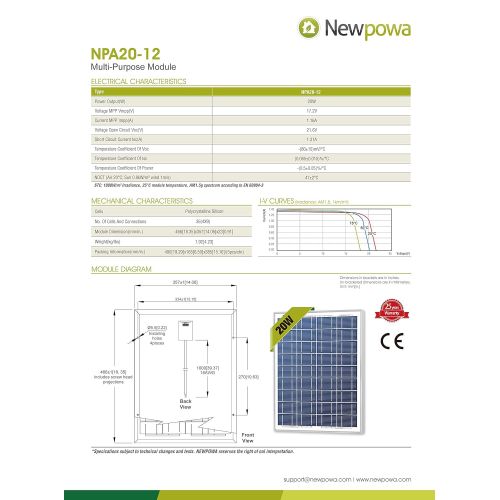  Newpowa 20w Watts 12v Poly Solar Panel Module Rv Marine Boat Off Grid