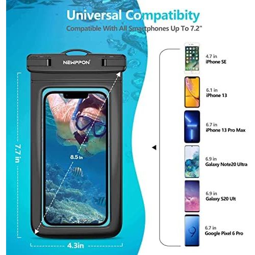  [아마존베스트]Newppon Large Waterproof Cell Phone Pouch :(2-Pack) IPX8 Universal Dry Bag for iPhone 12 11 Pro Max Xs XR X 8 7 6S Plus Samsung Galaxy S10 S9+ S8+ Note 8 6 5 Pixel 3 XL LG up to 7.