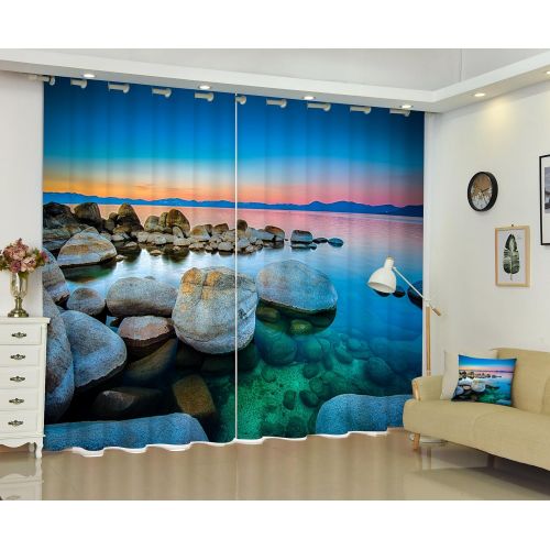  Newrara Flying Seagulls and Blue Water Thick Polyester Beach Scenery 2 Panels Blackout Window Curtain For Living Room&Bedroom,Free Hook Included (80W63L, Color9)