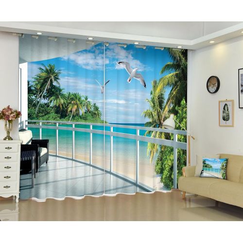  Newrara Flying Seagulls and Blue Water Thick Polyester Beach Scenery 2 Panels Blackout Window Curtain For Living Room&Bedroom,Free Hook Included (80W63L, Color9)