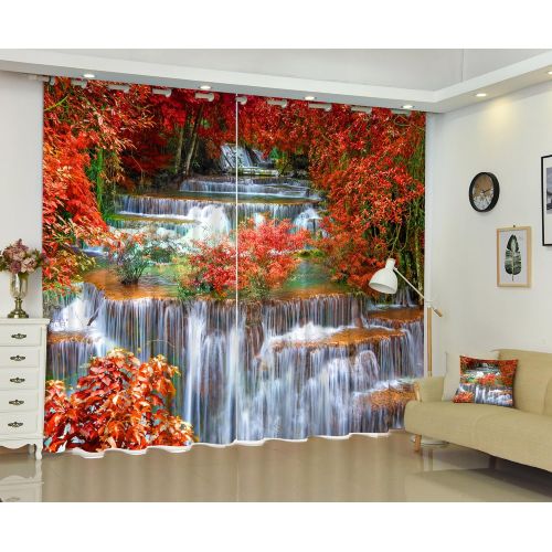  Newrara 3D Red Leaves and Flowing River Printed Autumn Style 2 Panels Window Curtains For Living Room&Bedroom,Free Hook Included (80W95L, Color6)