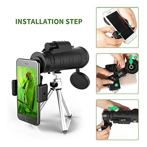  [아마존베스트]Newseego 50X60 Monocular Telescope with Phone Clip & Tripod High Performance HD Monocular Telescope Waterproof Mobile Phone Telescope for Bird Watching Camping Hiking Travel