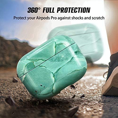  [아마존베스트]Newseego Compatible with AirPods Pro Case, Ultra Thin Marble Case, Full Protection, Shockproof Hard Cover, Portable Case for AirPods Pro Earpods Earpods Charging Bag, Green