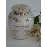Newworldaccents Custom Pearl White Funeral Cremation Urn, Pet or Human Urns- Medium size Personalized urn