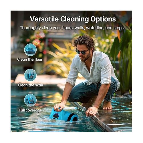  Cordless Pool Vacuum for Above Ground Pool: NexTrend Automatic Robotic Pool Cleaner Wall Floor Waterline Cleaning 180W Powerful Suction Last 150 Mins for Inground Swimming Pool up to 2,050 sq.ft