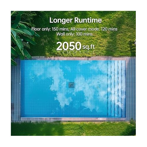  Cordless Pool Vacuum for Above Ground Pool: NexTrend Automatic Robotic Pool Cleaner Wall Floor Waterline Cleaning 180W Powerful Suction Last 150 Mins for Inground Swimming Pool up to 2,050 sq.ft