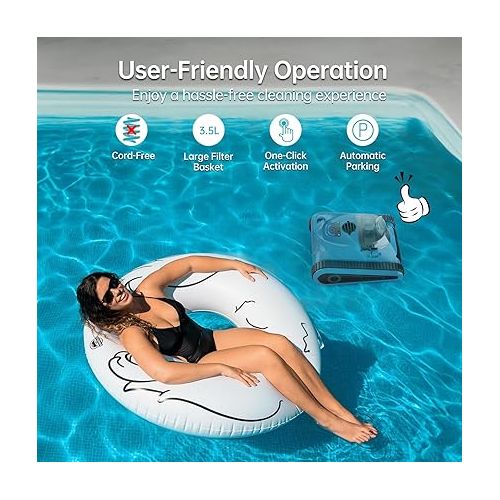  Cordless Pool Vacuum for Above Ground Pool: NexTrend Automatic Robotic Pool Cleaner Wall Floor Waterline Cleaning 180W Powerful Suction Last 150 Mins for Inground Swimming Pool up to 2,050 sq.ft
