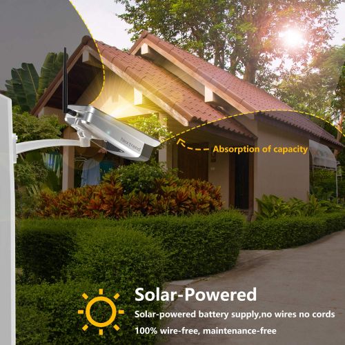  Solar-Powered Battery Security Camera, NexTrend Wire-Free Wireless IP Camera for Outdoor with 6600mAh Battery, PIR Alarm, IR-Cut Night Vision, Full HD Wide Angle Lens, SD Card Slot