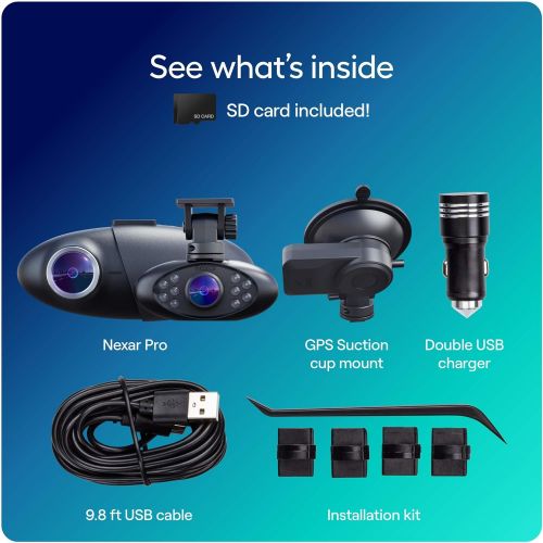  [아마존베스트]Nexar Pro GPS | Dual Dash Cam System | New 2021 Model | SD Card Included | Road & Interior Recording | Unlimited Cloud Storage | Parking Mode | WiFi