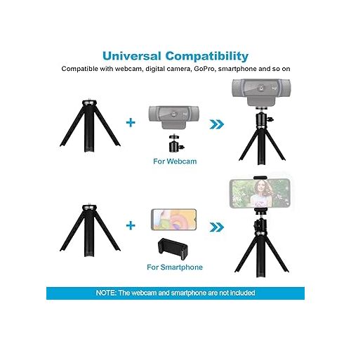  NexiGo Lightweight Mini Tripod for Camera/Phone/Webcam, Extendable Stand, for NexiGo Logitech Webcam C920 C922 C925e C922x C930e C930 C615 Brio and Other Devices with 1/4