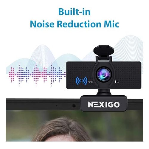  NexiGo N60 1080P Webcam with Microphone, Adjustable FOV, Zoom, Software Control & Privacy Cover, USB HD Computer Web Camera, Plug and Play, for Zoom/Skype/Teams, Conferencing and Video Calling